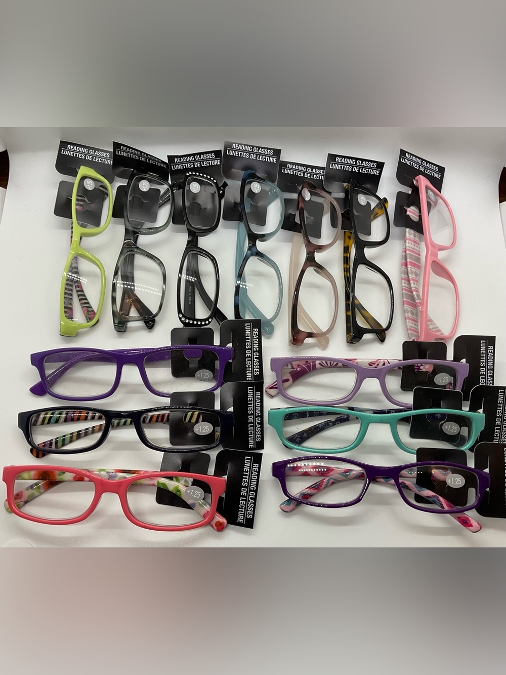 Lot of 12 FASHIONABLE Reading Glasses +1.25 power Assorted Colors & Patterns #B